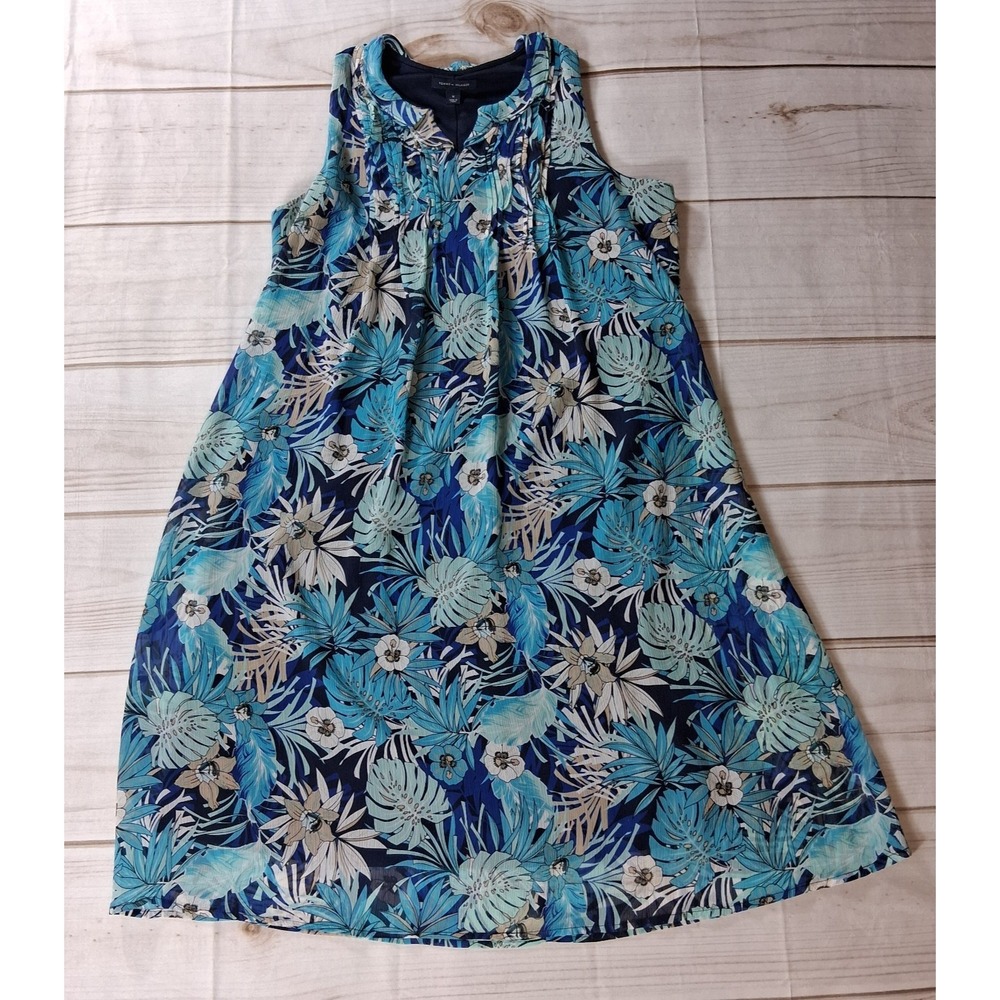 Tommy Hilfiger Dress Womens Medium Blue Floral Halter Tiered Maxi Sundress